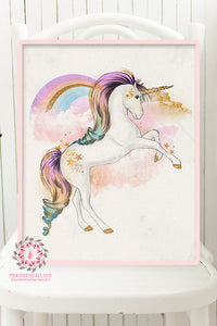 Rainbow Unicorn Wall Art Print Baby Girl Nursery Boho Fantasy Poster Kids Room Printable Decor