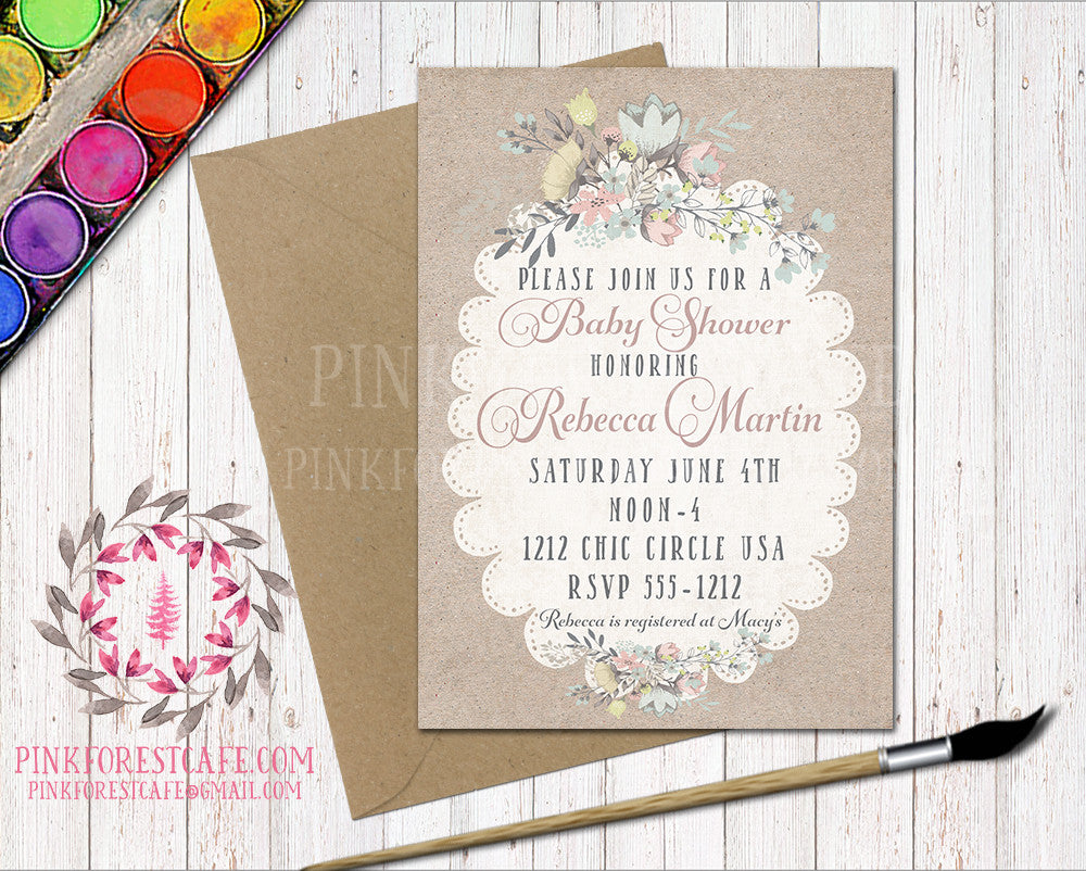 Floral Baby Bridal Shower Birthday Party Wedding Printable Invitation Invite Announcement