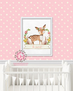 Deer Woodland Boho Bohemian Floral Nursery Baby Girl Room Prints Printable Print Wall Art Decor