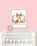 Fox Woodland Boho Bohemian Floral Nursery Baby Girl Room Prints Printable Print Wall Art Decor