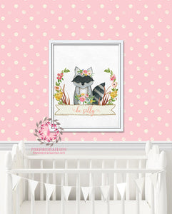 Raccoon Woodland Boho Bohemian Floral Nursery Baby Girl Room Prints Printable Print Wall Art Decor