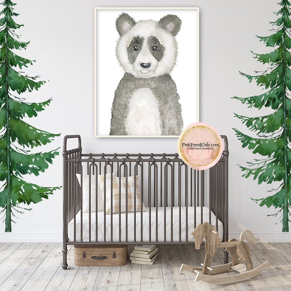 "Roscoe" Panda Bear Wall Art Print Watercolor Baby Nursery Woodland Boho Zoo Animal Exclusive Printable Decor