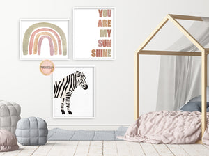 3 You Are My Sunshine Rainbow Zebra Wall Art Print Nursery Printable Rose Tan Sage Boho Printable Decor