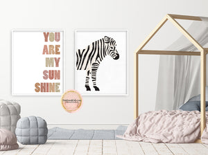 2 You Are My Sunshine Zebra Wall Art Print Nursery Printable Rose Tan Sage Boho Printable Decor