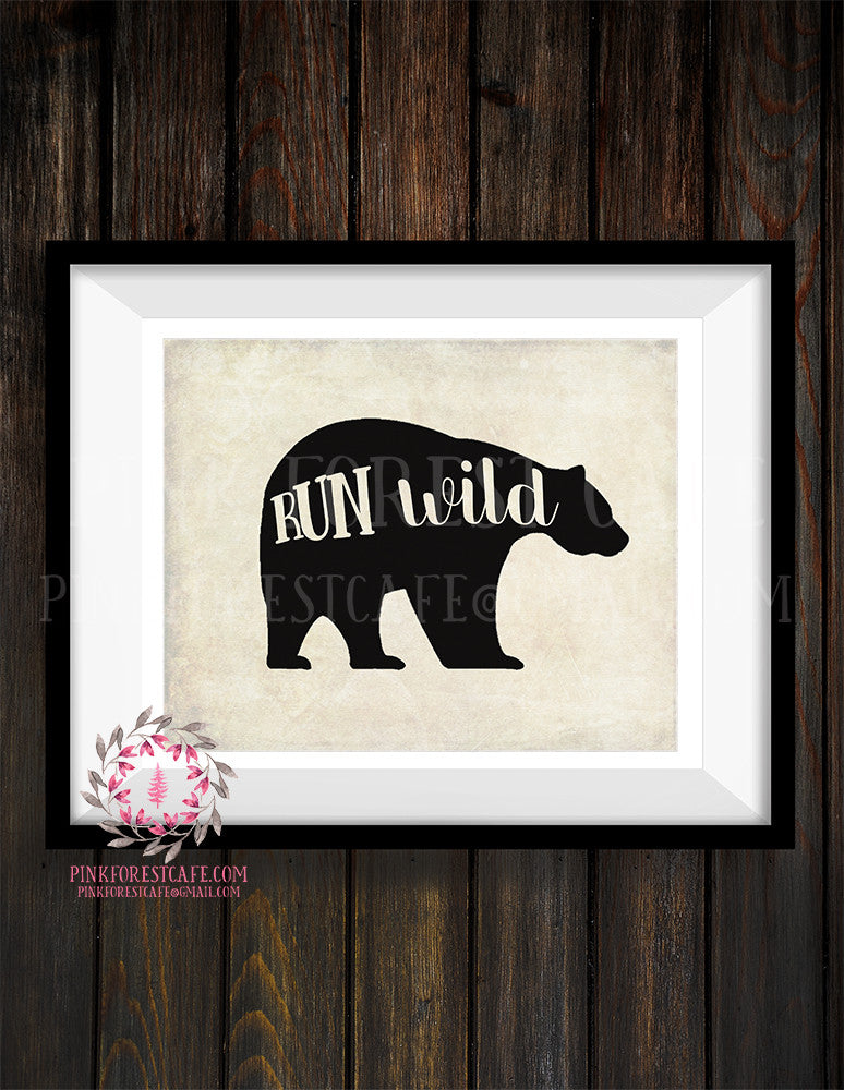Bear Run Wild Adventure Woodland Printable Wall Art Print Nursery Decor