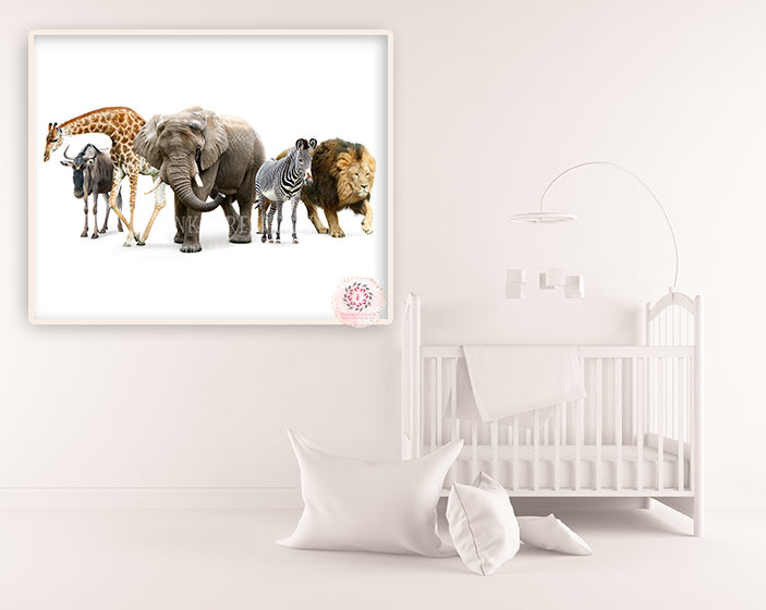 Safari Zoo Elephant Wall Art Print Baby Boy Nursery Giraffe Zebra Lion African Animal Printable Decor