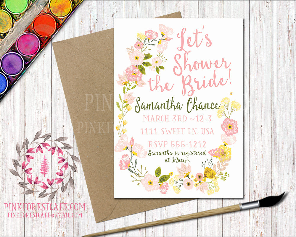 Watercolor Floral Baby Bridal Shower Birthday Party Wedding Printable Invitation Invite Announcement