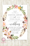 Boho Floral Feather Wedding Invite Invitation Bridal Baby Shower Gold Watercolor Save The Date Printable