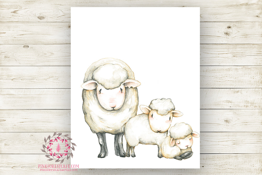 Boho Sheep Lamb Watercolor Wall Art Print Baby Girl Farm Farmhouse Nursery Poster Room Printable Decor