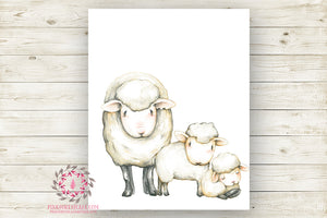 Boho Sheep Lamb Watercolor Wall Art Print Baby Girl Farm Farmhouse Nursery Poster Room Printable Decor