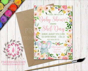 Elephant Zoo Animal Boho Baby Shower Birthday Party Book Insert Invitation Announcement Invite Watercolor Floral Printable