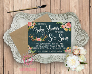 Chalkboard Baby Bridal Shower Birthday Party Wedding Invitation Announcement Invite Woodland Watercolor Printable