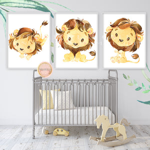 3 Lion Wall Art Print Nursery Baby Boy Girl Gender Neutral Safari Zoo Room Watercolor Printable Decor