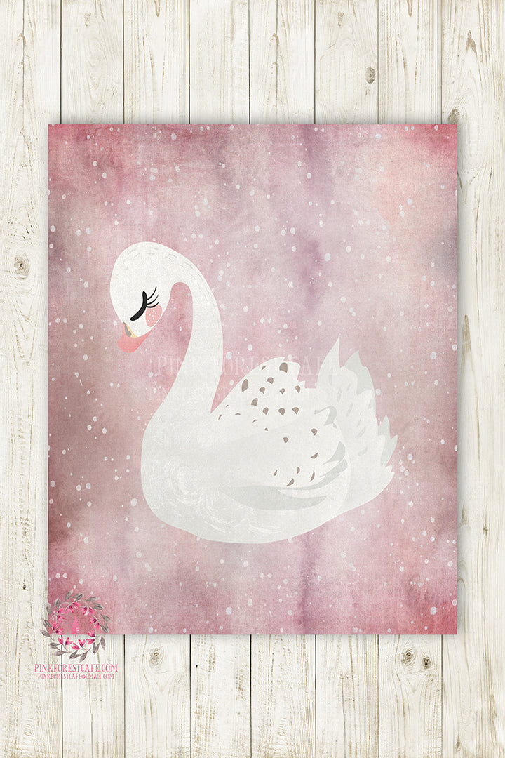 Boho Swan Pink Ethereal Nursery Wall Art Print Baby Girl Watercolor Pr ...