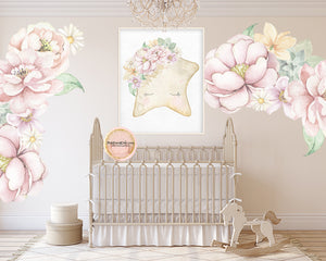 Boho Star Lace Wall Art Print Baby Girl Blush Ethereal Nursery Room Watercolor Printable Decor