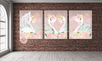 3 Boho Swan Baby Girl Nursery Wall Art Print Ethereal Pink Blush Peonies Whimsical Floral Printable Peony Decor