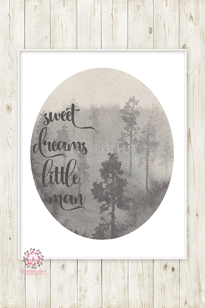 Sweet Dreams Little Man Nursery Wall Art Print Baby Boy Monochrome Ethereal Printable Decor