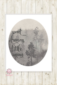 Sweet Dreams Little Man Nursery Wall Art Print Baby Boy Monochrome Eth