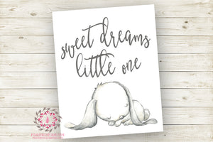 Sweet Dreams Little One Bunny Rabbit Watercolor Wall Art Print Baby Girl Nursery Poster Room Printable Decor