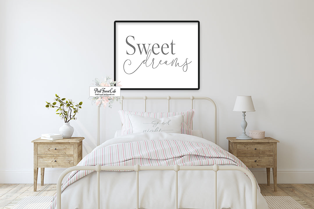 Sweet Dreams Wall Art Print Bedroom Over Bed Quote Printable Decor – Pink  Forest Cafe
