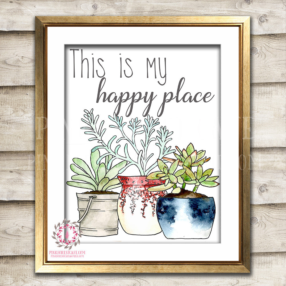 This Is My Happy Place She Shed Boho Succulent Cactus Shabby Printable Wall Art Print Poster Sign Bohemian Room Watercolor Decor