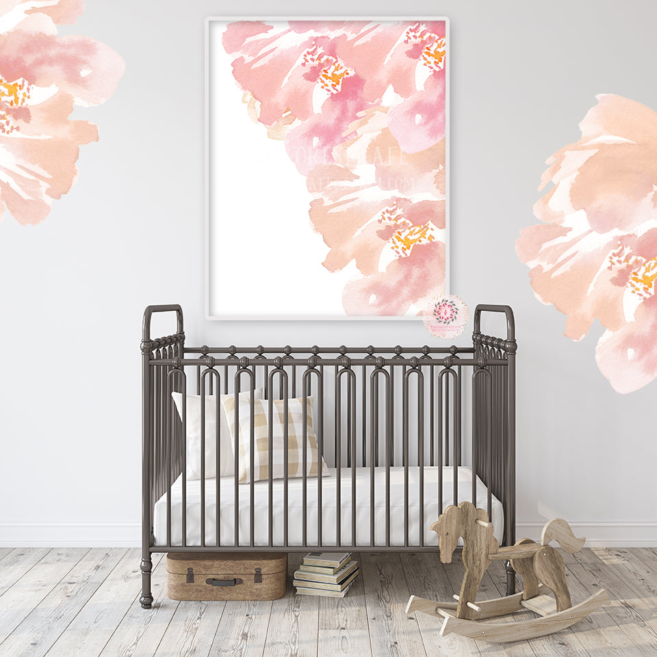 Peony Boho Floral Wall Art Print Blush Peach Pink Flowers Nursery Baby Girl Room Printable Decor