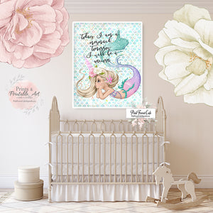 Today I Am A Mermaid Tomorrow I Will Be A Unicorn Wall Art Print Ethereal Baby Girl Nursery Whimsical Floral Pink Gold Printable Décor