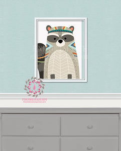 Raccoon Woodland Printable Wall Art Nursery Decor Kids Room Print