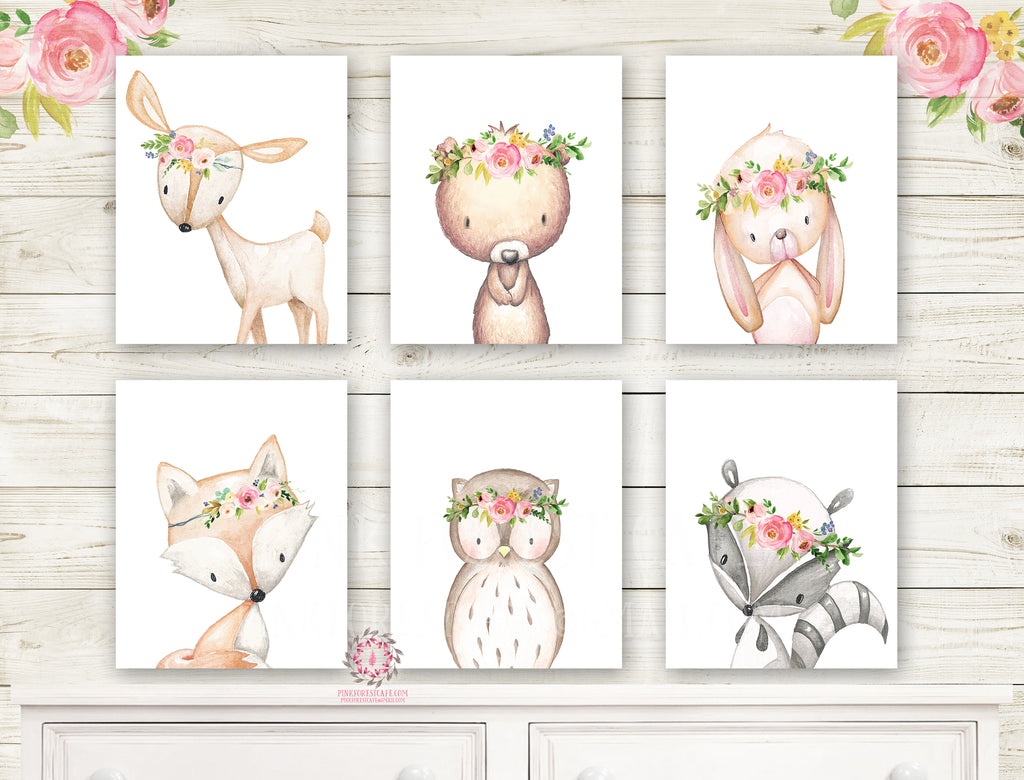 SALE 6 Deer Fox Bunny Rabbit Bear Woodland Boho Wall Art Print Nursery ...