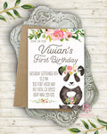 Boho Panda Bear Zoo Invite Invitation Birthday Party Baby Shower Floral Watercolor Birth Announcement Printable