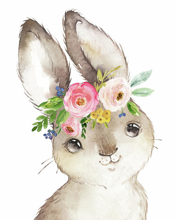 Watercolor Boho Bunny Rabbit Art Print - Art Print