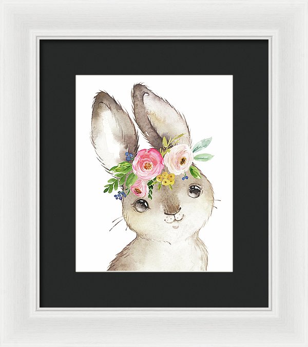 Watercolor Boho Bunny Rabbit Art Print - Framed Print