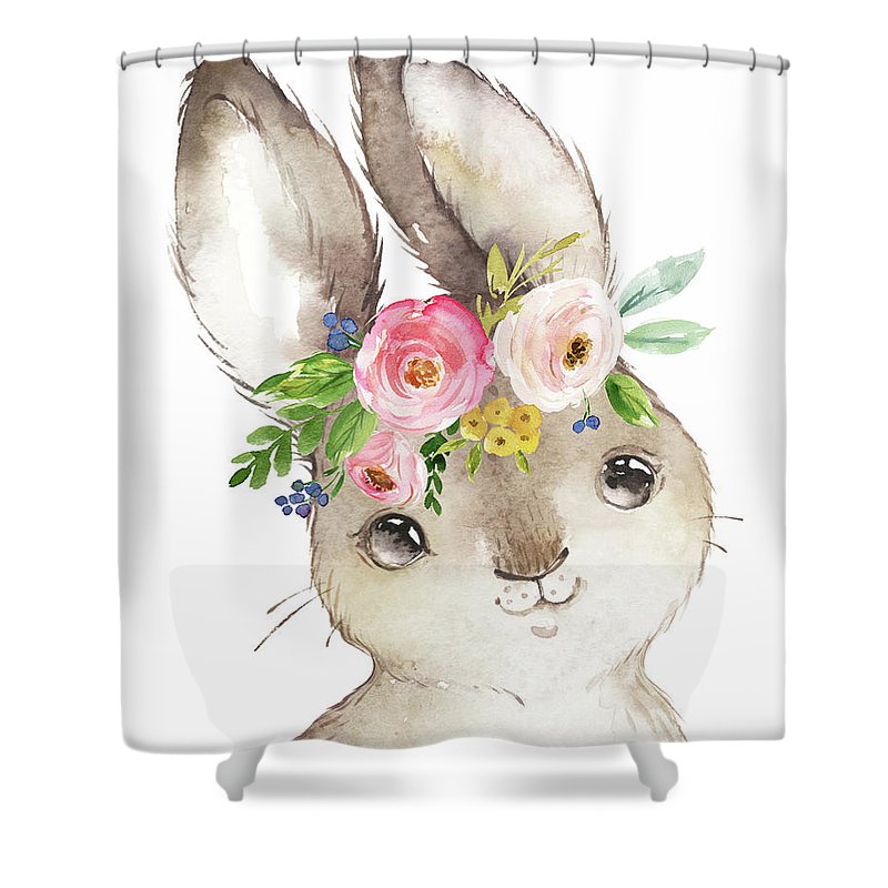 Watercolor Boho Bunny Rabbit Art Print - Shower Curtain