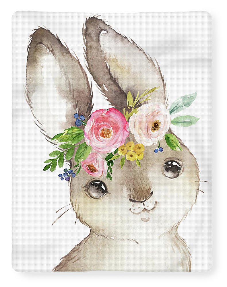 Watercolor Boho Bunny Rabbit Art Print - Blanket