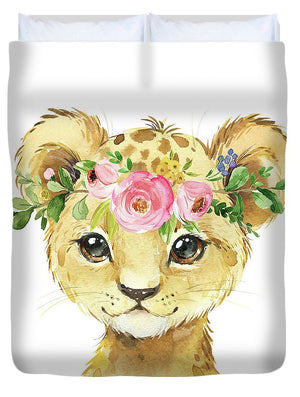 Watercolor Lion Leopard Zoo Animal Safari Art Print - Duvet Cover