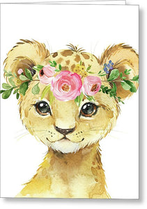 Watercolor Lion Leopard Zoo Animal Safari Art Print - Greeting Card