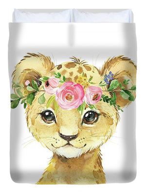 Watercolor Lion Leopard Zoo Animal Safari Art Print - Duvet Cover