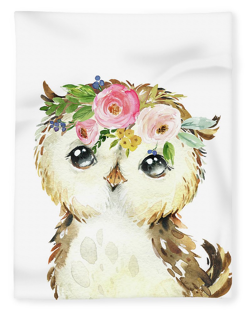 Watercolor Woodland Owl Wall Art Print Tapestry - Blanket
