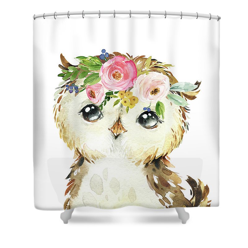 Watercolor Woodland Owl Wall Art Print Tapestry - Shower Curtain