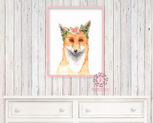 Boho Watercolor Fox Woodland Nursery Printable Wall Art Print Kids Baby Girl Room Playroom Poster Home Decor
