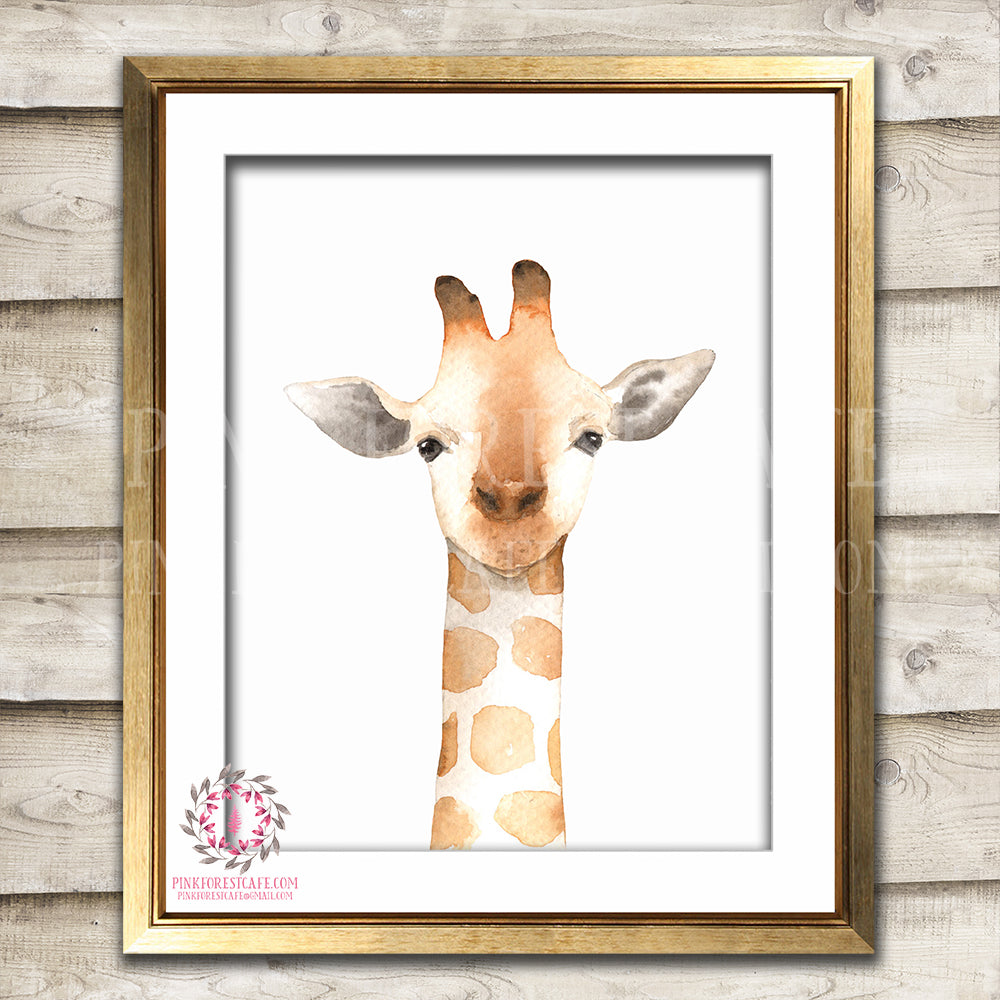 Giraffe Nursery Wall Art Print Safari Zoo Print Watercolor Floral Bohemian Baby Girl Room Kids Bedroom Decor