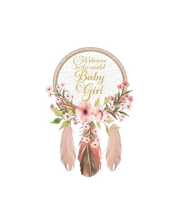 Welcome To The World Baby Girl Dreamcatcher - Art Print