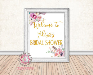 Boho Woodland Baby Bridal Shower Birthday Party Personalized Poster Sign Printable Print