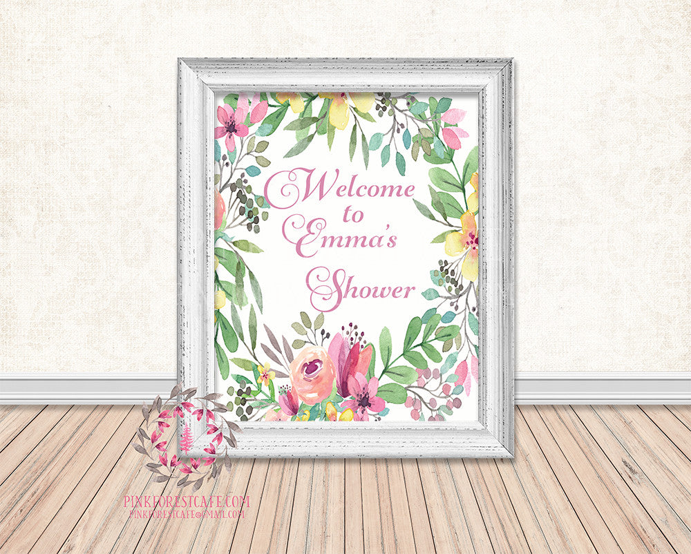 Personalized Boho Floral Baby Bridal Shower Welcome to Birthday Party Supply Decor Printable Sign Poster Print Wall Art