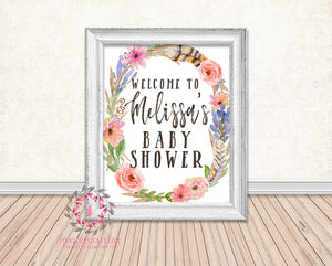 Boho Feathers Baby Bridal Shower Birthday Party Wedding Poster Sign Printable Print