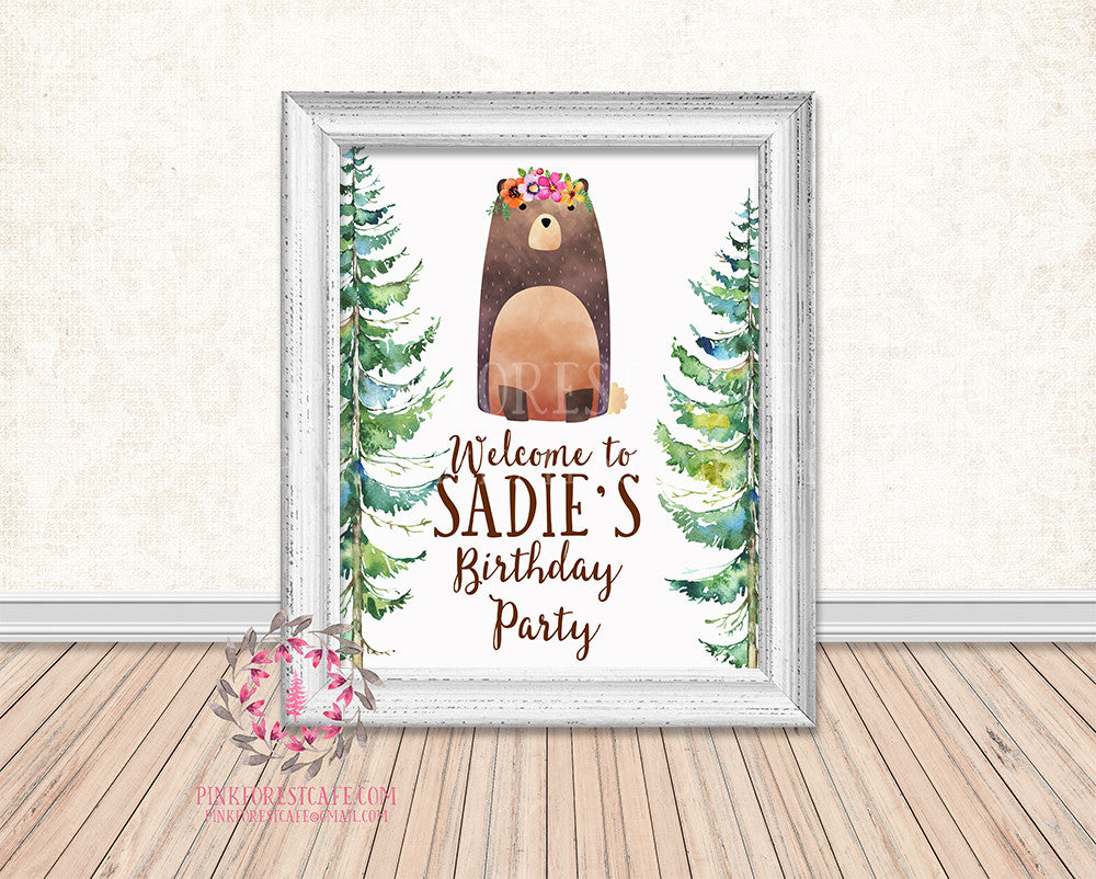 Woodland Baby Bridal Shower Birthday Party Personalized Poster Sign Printable Print