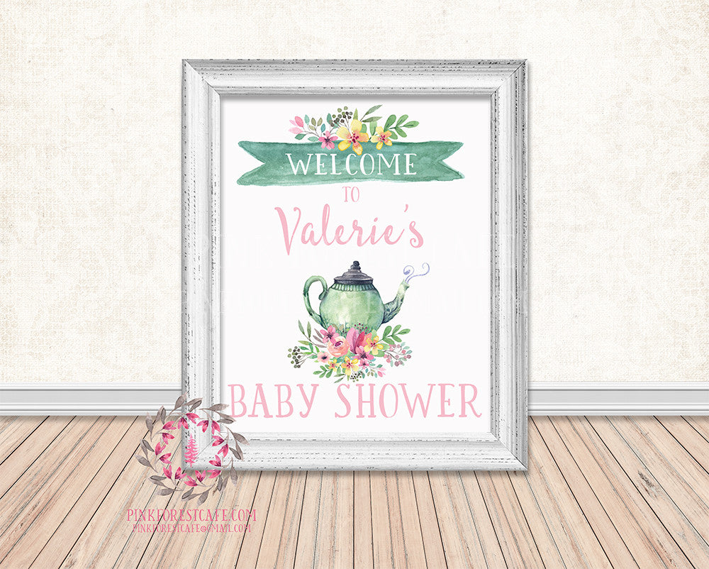 Tea Party Baby Bridal Shower Birthday Party Personalized Poster Sign Printable Print
