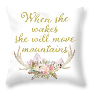 When She Wakes She Will Move Mountains Deer Antlers Throw Pillow Baby Nursery Home Decor