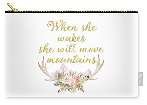 When She Wakes She Will Move Mountains Deer Antlers - Carry-All Pouch