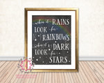 When It Rains Look For Rainbows Chalkboard Woodland Nursery Baby Kids Room Printable Print Wall Decor